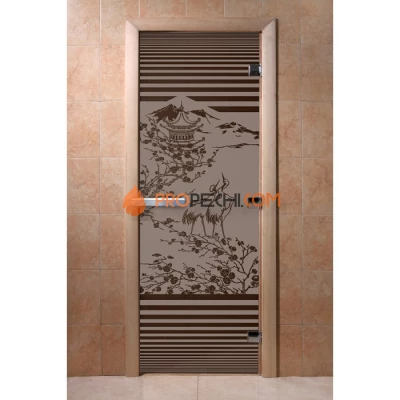 Дверь для бани DoorWood с рисунком Япония Черный жемчуг матовая, 1800x700 мм