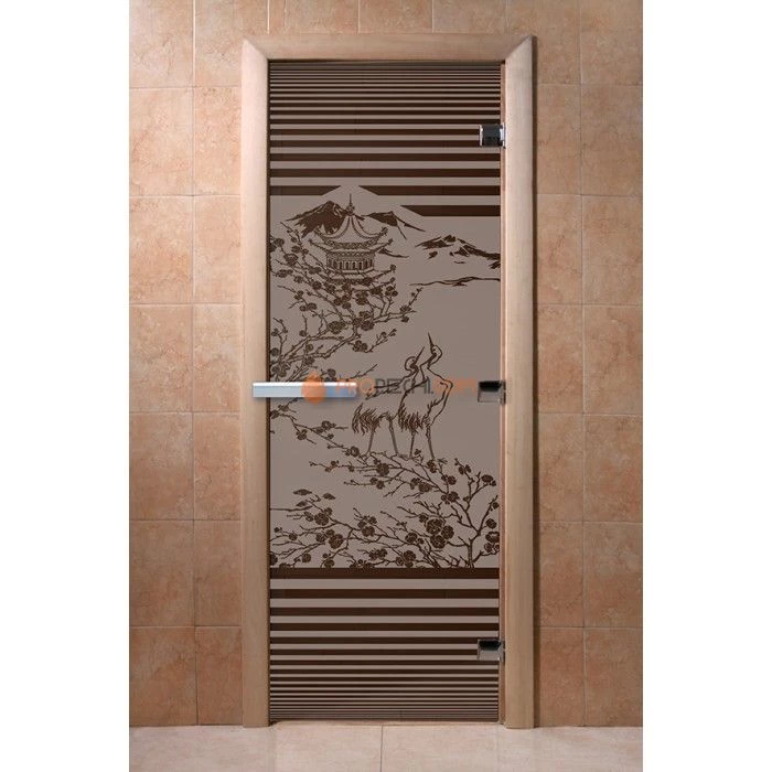 Дверь для бани DoorWood с рисунком Япония Черный жемчуг матовая, 1800x700 мм