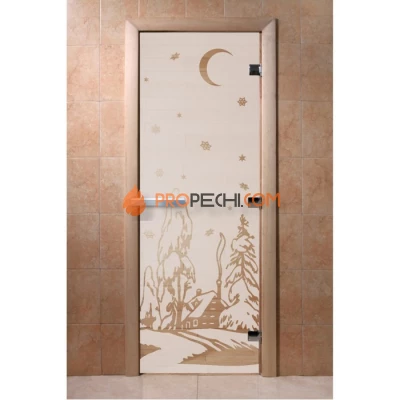 Дверь для бани DoorWood с рисунком Зима Сатин, 1800x700 мм