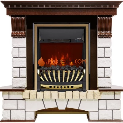 Каминокомплект Royal Flame Pierre Luxe угловой - Темный дуб / Белый с очагом Aspen Gold