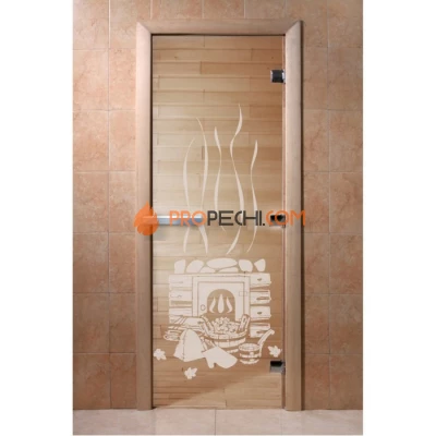 Дверь для бани DoorWood с рисунком Банька Прозрачная, 2100x700 мм