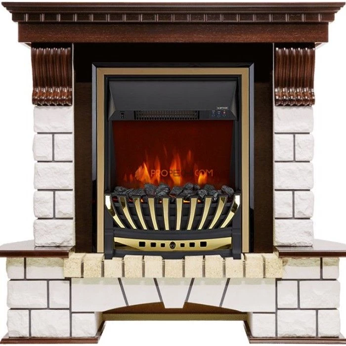 Каминокомплект Royal Flame Pierre Luxe угловой - Темный дуб / Белый с очагом Aspen Gold