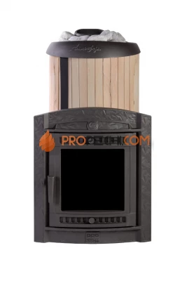 Банная печь Атмосфера-XL в ламелях "Окаменевшее дерево" перенесённый рисунок