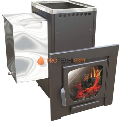 Дровяная печь для бани Варвара Паленица Навесная Панорамная дверь