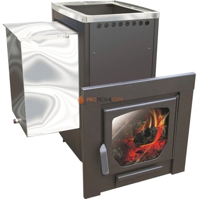 Дровяная печь для бани Варвара Паленица Навесная Панорамная дверь
