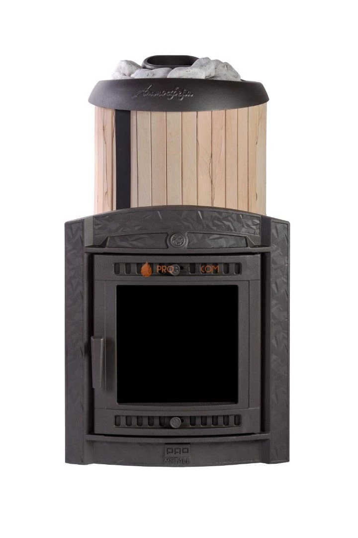 Банная печь Атмосфера-XL в ламелях "Окаменевшее дерево" перенесённый рисунок