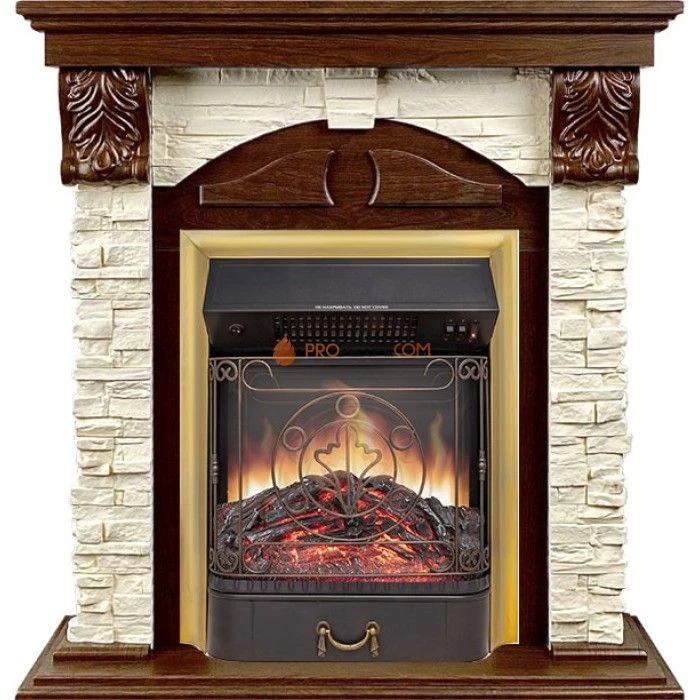 Каминокомплект Royal Flame Dublin (Разборный) - Орех каньон / Сланец с очагом Majestic FX M Brass