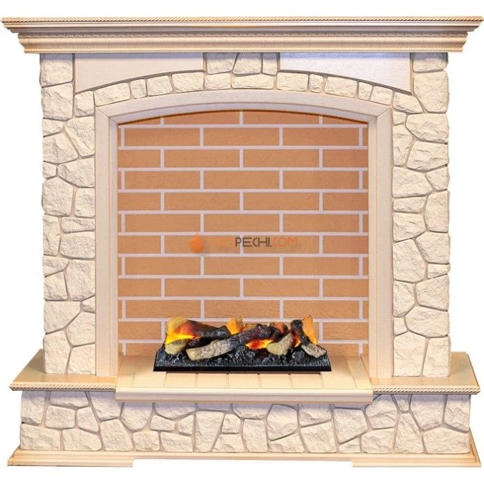 Каминокомплект Dimplex Preston - Слоновая кость с патиной / Кирпич с очагом Cassette 400 LNH-INT (с дровами)