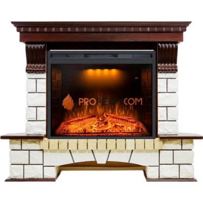 Каминокомплект Royal Flame Pierre Luxe угловой - Темный дуб / Белый (Высота 1045мм) с Электрическим очагом Royal Flame Emerald 28