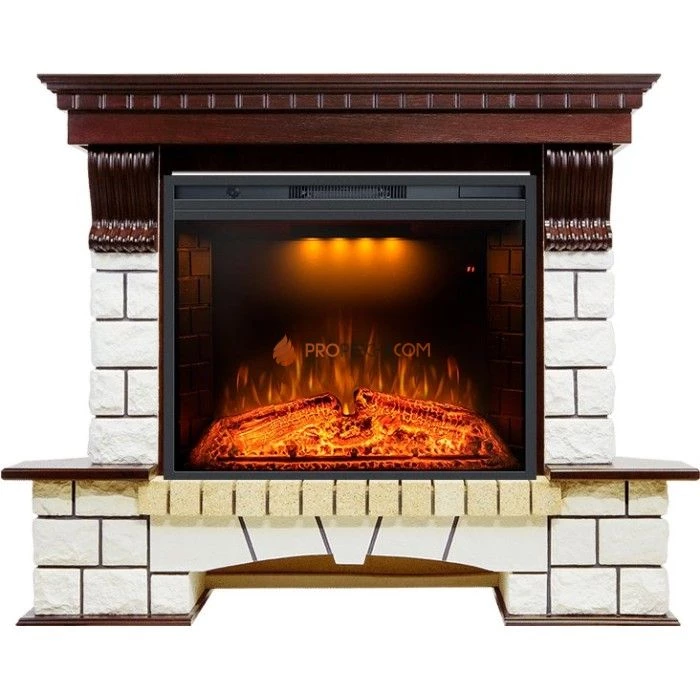 Каминокомплект Royal Flame Pierre Luxe угловой - Темный дуб / Белый (Высота 1045мм) с Электрическим очагом Royal Flame Emerald 28