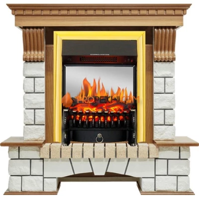 Каминокомплект Royal Flame Pierre Luxe - Дуб / Белый с очагом Fobos FX M Brass