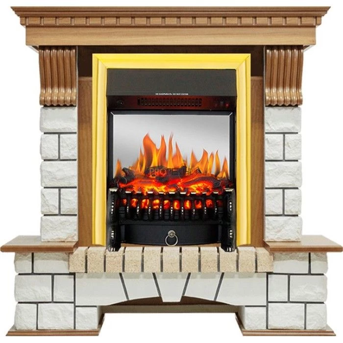 Каминокомплект Royal Flame Pierre Luxe - Дуб / Белый с очагом Fobos FX M Brass