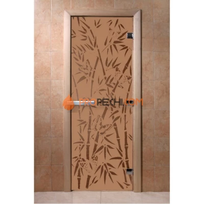 Дверь для бани DoorWood с рисунком Бамбук и бабочки Бронза матовая, 2100x800 мм