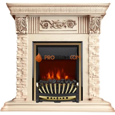 Каминокомплект Royal Flame Luxemburg (каменный) - Сланец/Cлоновая кость с патиной с очагом Aspen Gold