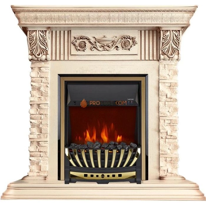 Каминокомплект Royal Flame Luxemburg (каменный) - Сланец/Cлоновая кость с патиной с очагом Aspen Gold