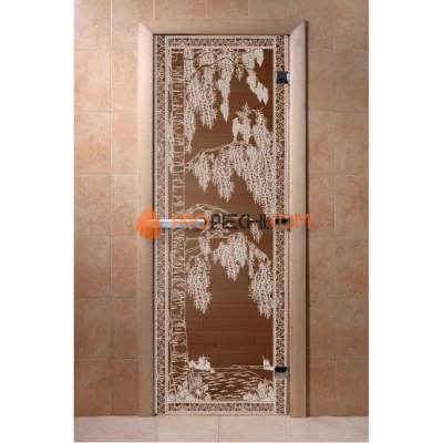 Дверь для бани DoorWood с рисунком Березка Бронза, 2100x900 мм