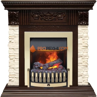 Каминокомплект Dimplex Luxemburg (каменный) - Сланец/Темный дуб с очагом Danville Brass FB2