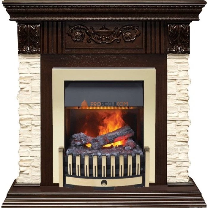 Каминокомплект Dimplex Luxemburg (каменный) - Сланец/Темный дуб с очагом Danville Brass FB2