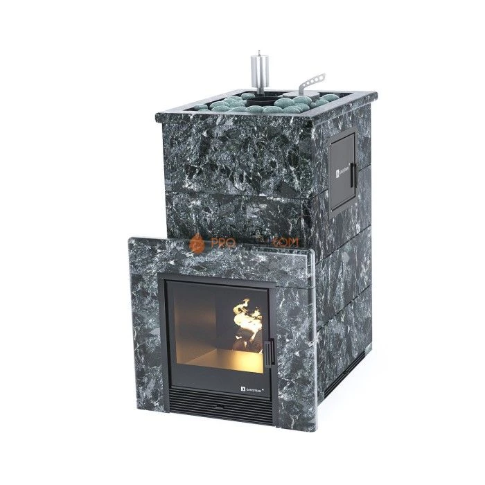 Дровяная печь для бани ИзиСтим Геленджик М2 в полноценном кожухе с открытым верхом из пироксенита