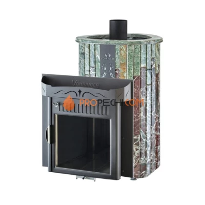 Дровяная печь для сауны Ферингер Макси До 30 м³ - Жадеит + Россо Леванте - обрамление Камень