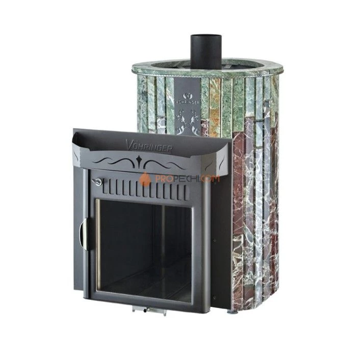 Дровяная печь для сауны Ферингер Макси До 30 м³ - Жадеит + Россо Леванте - обрамление Камень