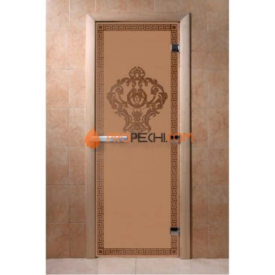 Дверь для бани DoorWood с рисунком Версаче Бронза матовая, 1900x600 мм