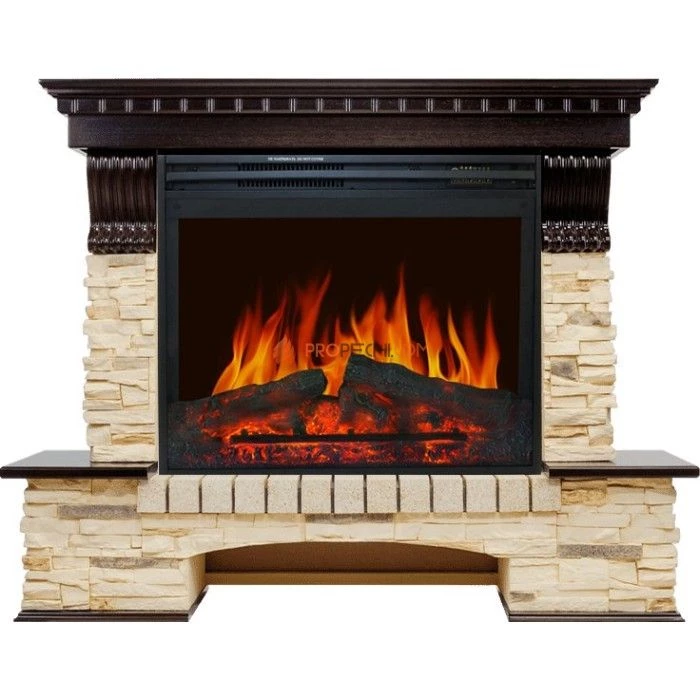 Каминокомплект Royal Flame Pierre Luxe угловой - Темный дуб / Сланец (Высота 1045мм) с очагом Jupiter FX New