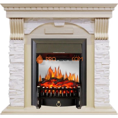 Каминокомплект Royal Flame Dublin - Слоновая кость с патиной / Сланец крем с очагом Fobos FX M Black