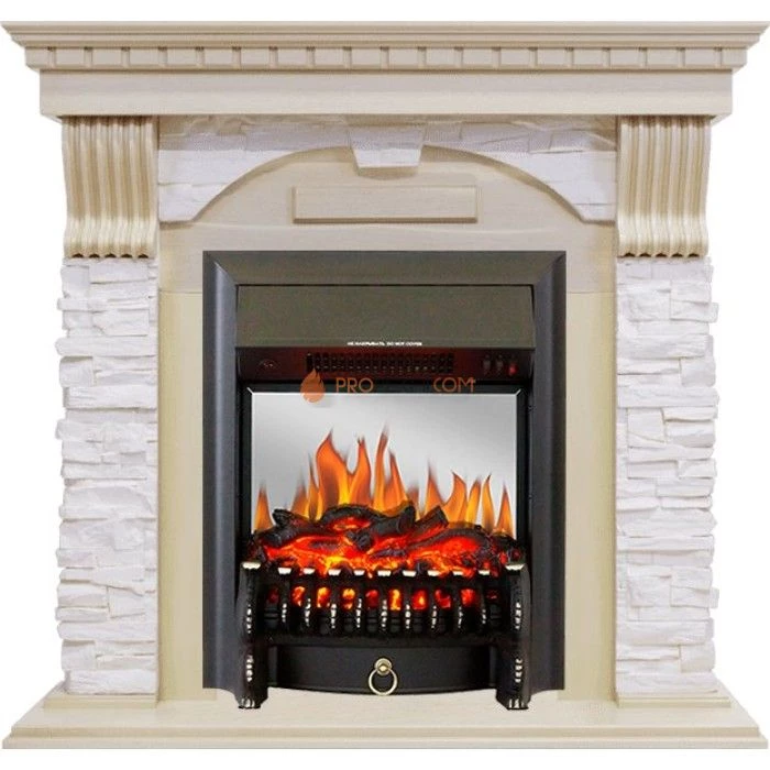 Каминокомплект Royal Flame Dublin - Слоновая кость с патиной / Сланец крем с очагом Fobos FX M Black