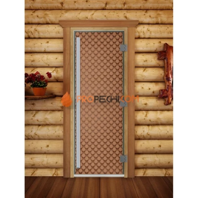 Дверь для бани DoorWood Престиж с рисунком Мираж Бронза матовая, 1900x700 мм