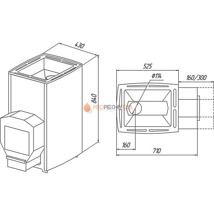 Дровяная печь для бани Варвара Паленица С контуром Панорамная дверь