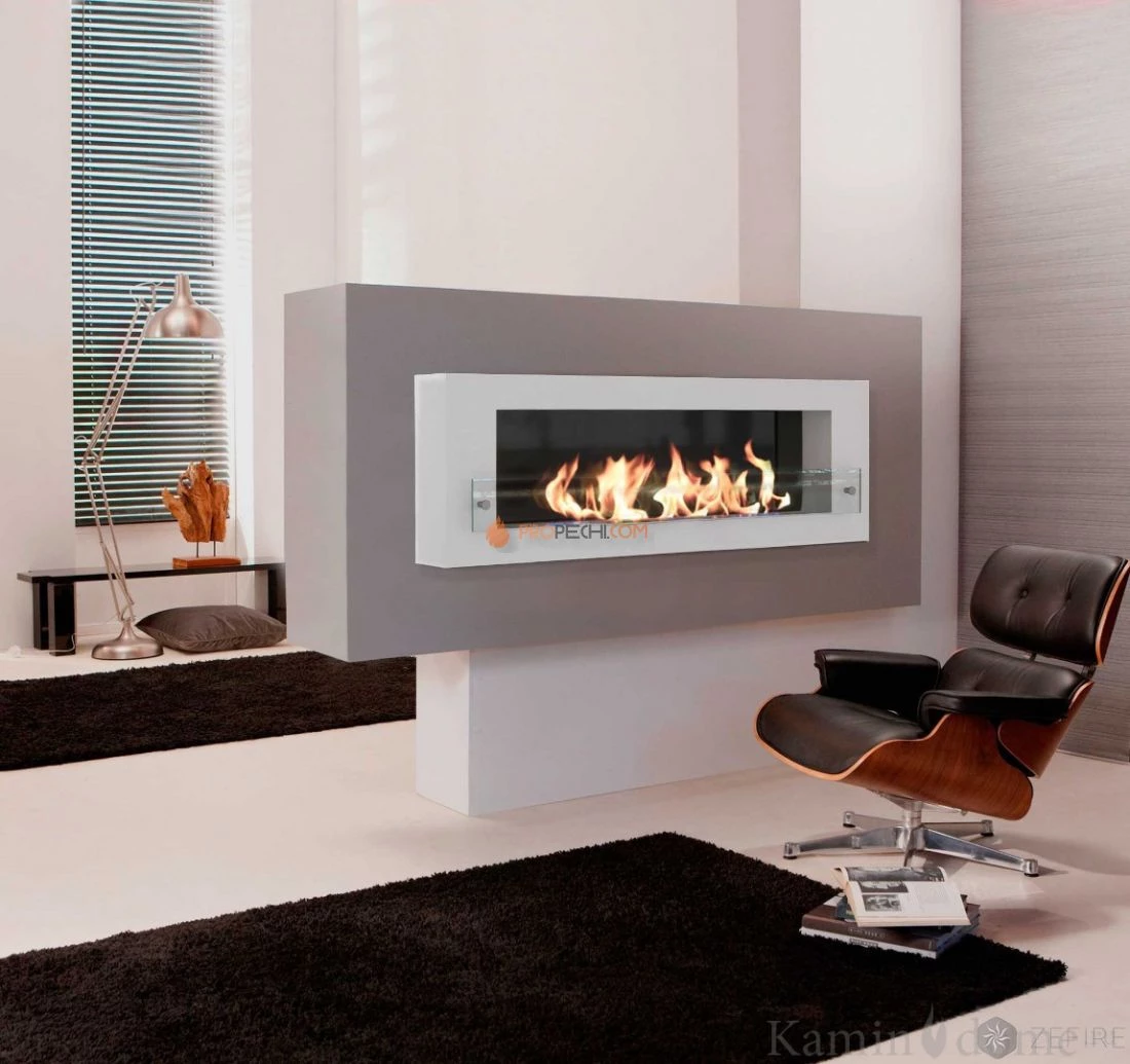 Биокамин Zefire Orion 1200 белый со стемалитом и стеклом