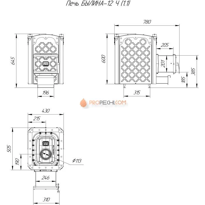 Дровяная печь для бани Теплодар Былина-12 Ч