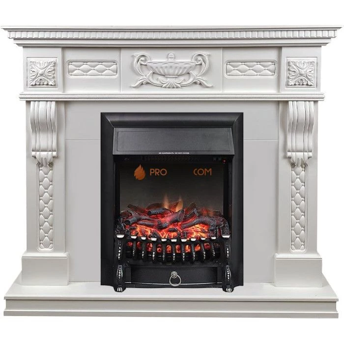 Каминокомплект Royal Flame Corsica - Матовый белый (Ширина 1100) с Электрическим очагом Royal Flame Fobos FX Black
