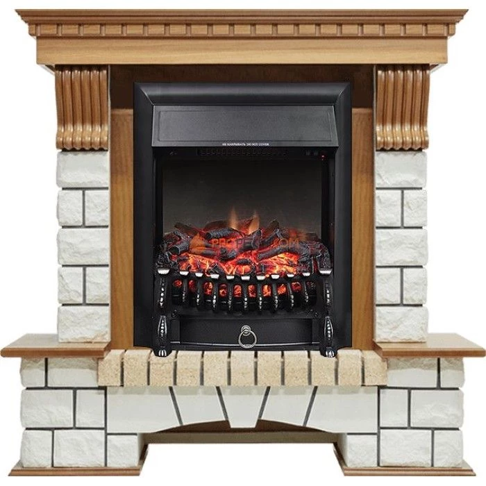 Каминокомплект Royal Flame Pierre Luxe - Дуб / Белый с очагом Fobos FX Black