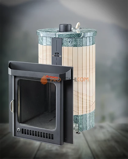 Банная печь Ферингер ПФ Оптима Окаменевшее дерево перенесенный рисунок + Змеевик