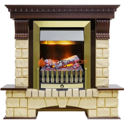 Каминокомплект Dimplex Pierre Luxe - Темный дуб / Шампань (Высота 1050мм) с очагом Danville Antique Brass FB2