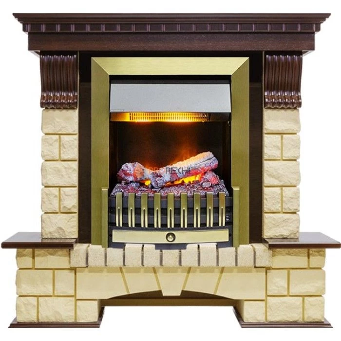 Каминокомплект Dimplex Pierre Luxe - Темный дуб / Шампань (Высота 1050мм) с очагом Danville Antique Brass FB2