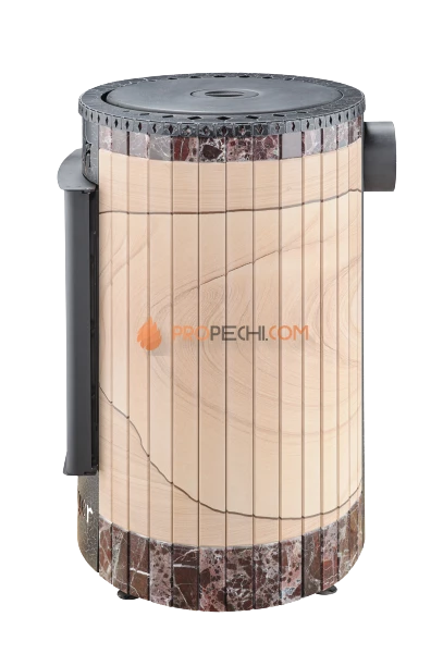 Печь-камин Ферингер "Окаменевшее дерево" перенесённый рисунок + Россо Леванте