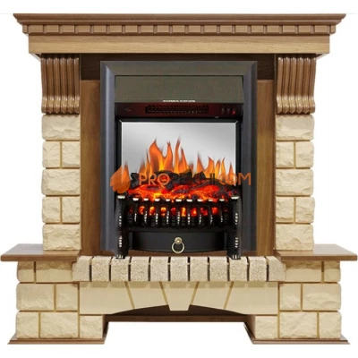 Каминокомплект Royal Flame Pierre Luxe - Дуб / Шампань с очагом Fobos FX M Black
