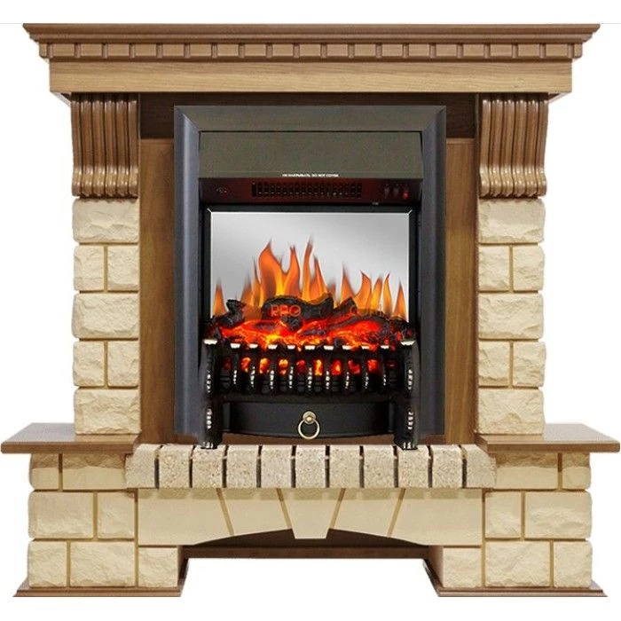 Каминокомплект Royal Flame Pierre Luxe - Дуб / Шампань с очагом Fobos FX M Black