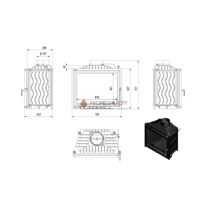 Каминная топка Kratki FELIX/PF (16 кВт)