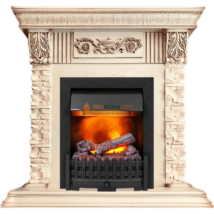 Каминокомплект Dimplex Luxemburg (каменный) - Сланец/Cлоновая кость с патиной с очагом Danville Black FB2