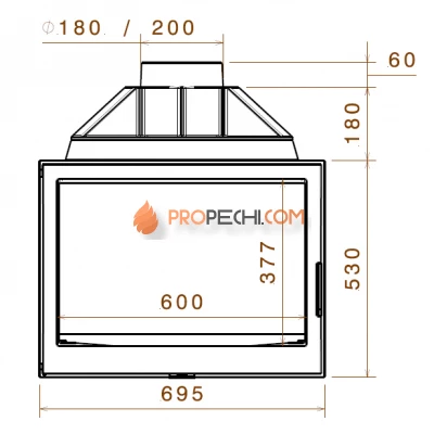Каминная топка Liseo Castiron LCI 7 GDF CL двусторонняя, с подводом внешнего воздуха, с шибером