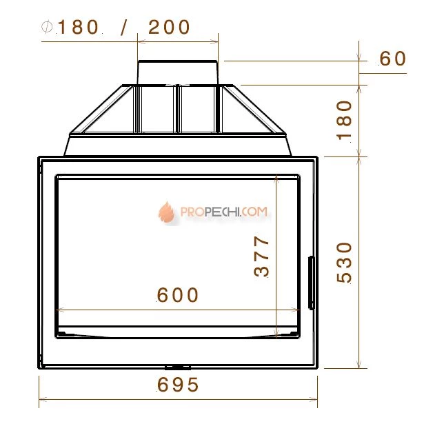 Каминная топка Liseo Castiron LCI 7 GDF CL двусторонняя, с подводом внешнего воздуха, с шибером