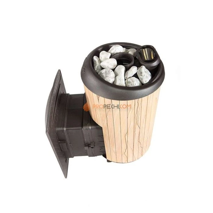 Чугунная печь для бани Атмосфера L ламели Окаменевшее дерево перенесенный рисунок