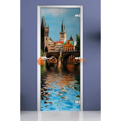 Стеклянная межкомнатная дверь DoorWood с фотопечатью City-20, 2000х700 мм