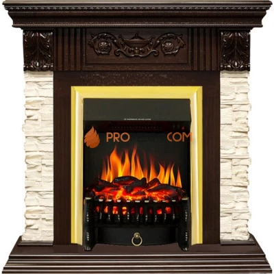 Каминокомплект Royal Flame Luxemburg (каменный) - Сланец/Темный дуб с очагом Fobos FX Brass
