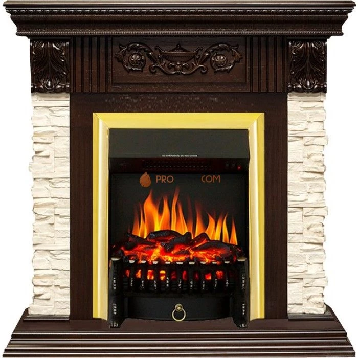 Каминокомплект Royal Flame Luxemburg (каменный) - Сланец/Темный дуб с очагом Fobos FX Brass
