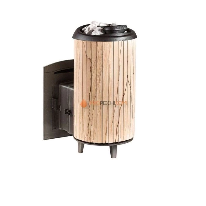 Чугунная печь для бани Атмосфера XL Про ламели Окаменевшее дерево перенесенный рисунок